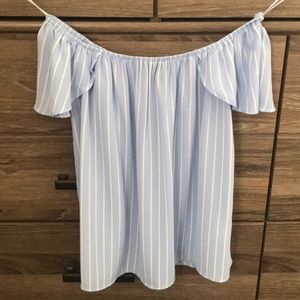 Off the shoulder blue stripe top